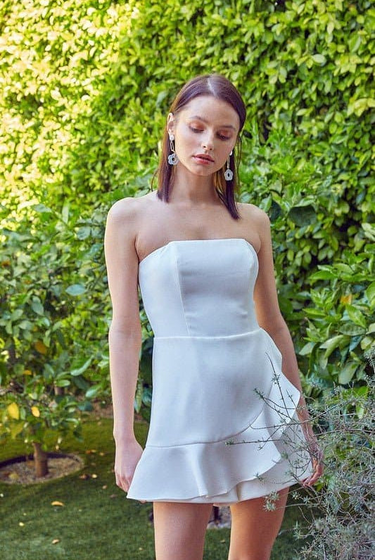 Riviera Strapless Ruffle Romper - White or Blule - Avah Couture