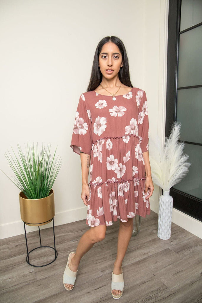 Summer Rose 3/4 Sleeve Ruffle Dress - Avah Couture