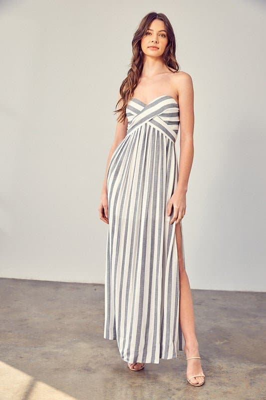 AVAH-Sweetheart Stripe Strapless Maxi Dress