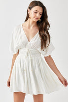 The Kimberly Smocked Waist Mini Dress - White or Coral - Avah Couture