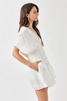 The Kimberly Smocked Waist Mini Dress - White or Coral - Avah Couture