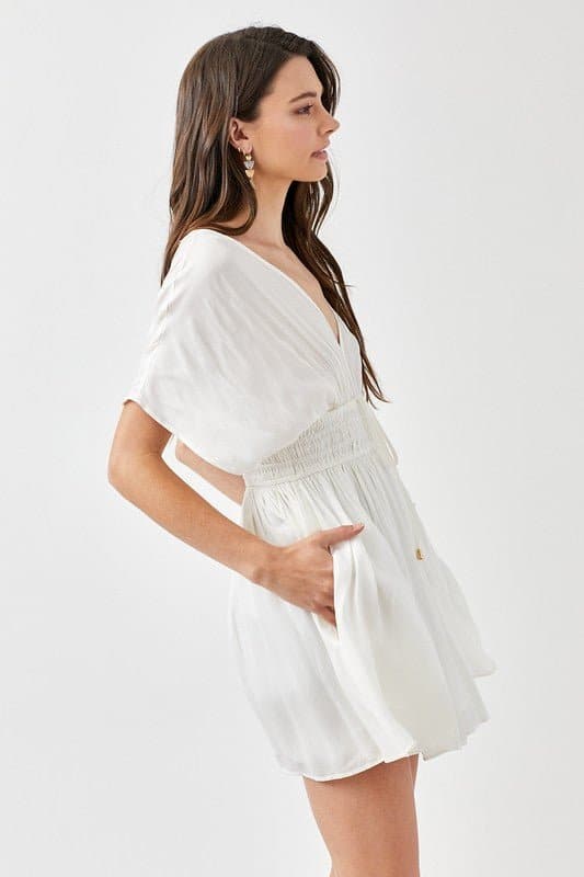 The Kimberly Smocked Waist Mini Dress - White or Coral - Avah Couture