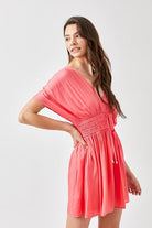 The Kimberly Smocked Waist Mini Dress - White or Coral - Avah Couture