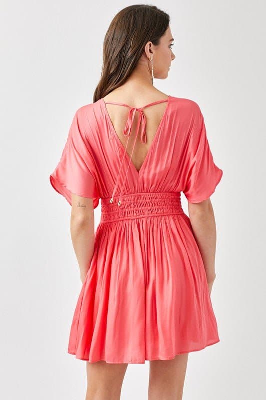 The Kimberly Smocked Waist Mini Dress - White or Coral - Avah Couture