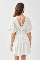 The Kimberly Smocked Waist Mini Dress - White or Coral - Avah Couture