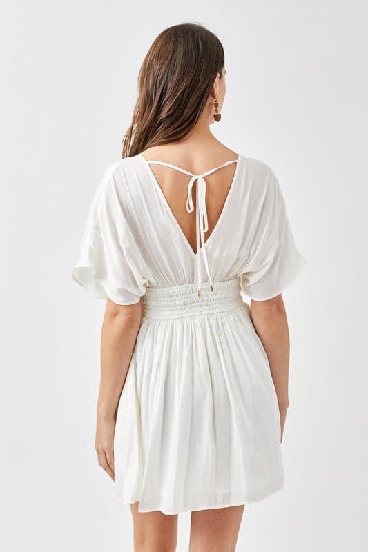 The Kimberly Smocked Waist Mini Dress - White or Coral - Avah Couture
