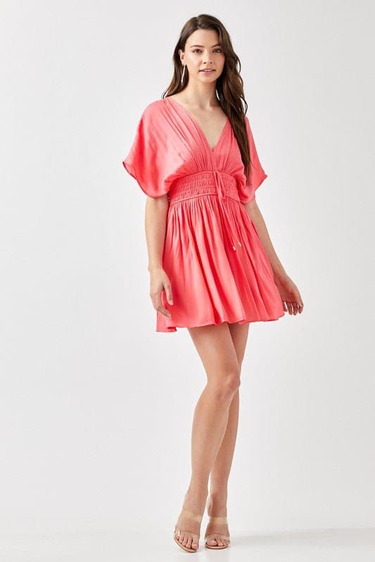 The Kimberly Smocked Waist Mini Dress - White or Coral - Avah Couture