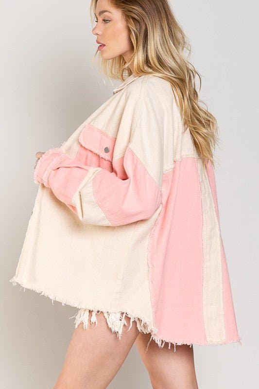 Truly Yours Cotton Shacket With Freyed Edge - Pink or Blue - Avah Couture