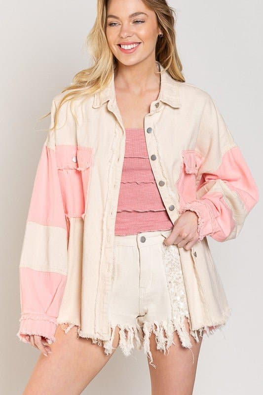 Truly Yours Cotton Shacket With Freyed Edge - Pink or Blue - Avah Couture