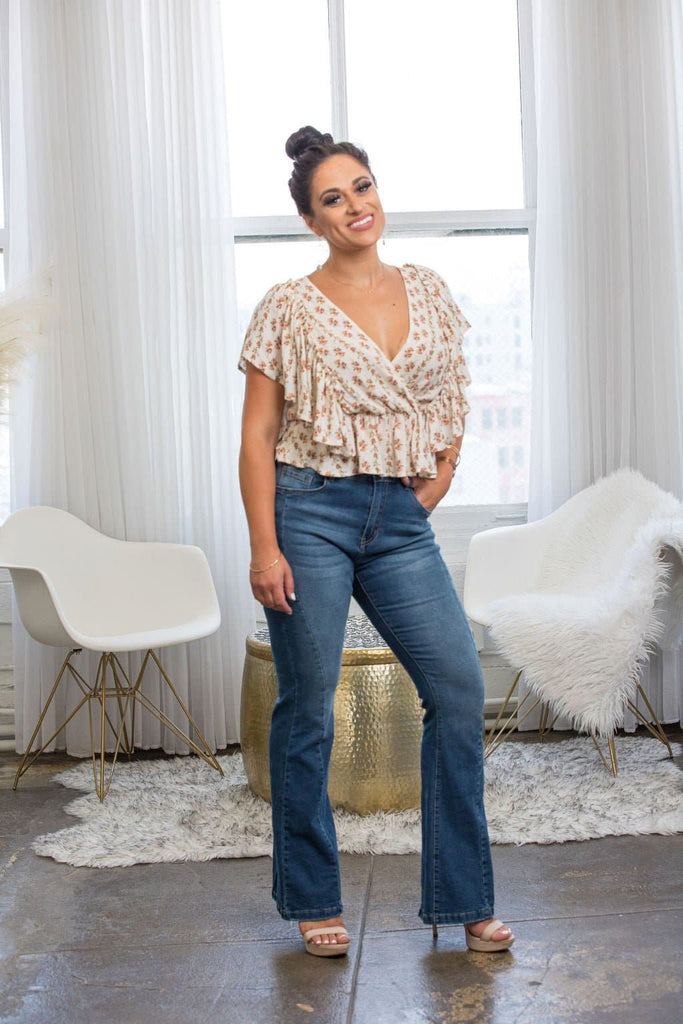 Venice Floral Print Ruffle Butterfly Sleeve Top - Avah Couture